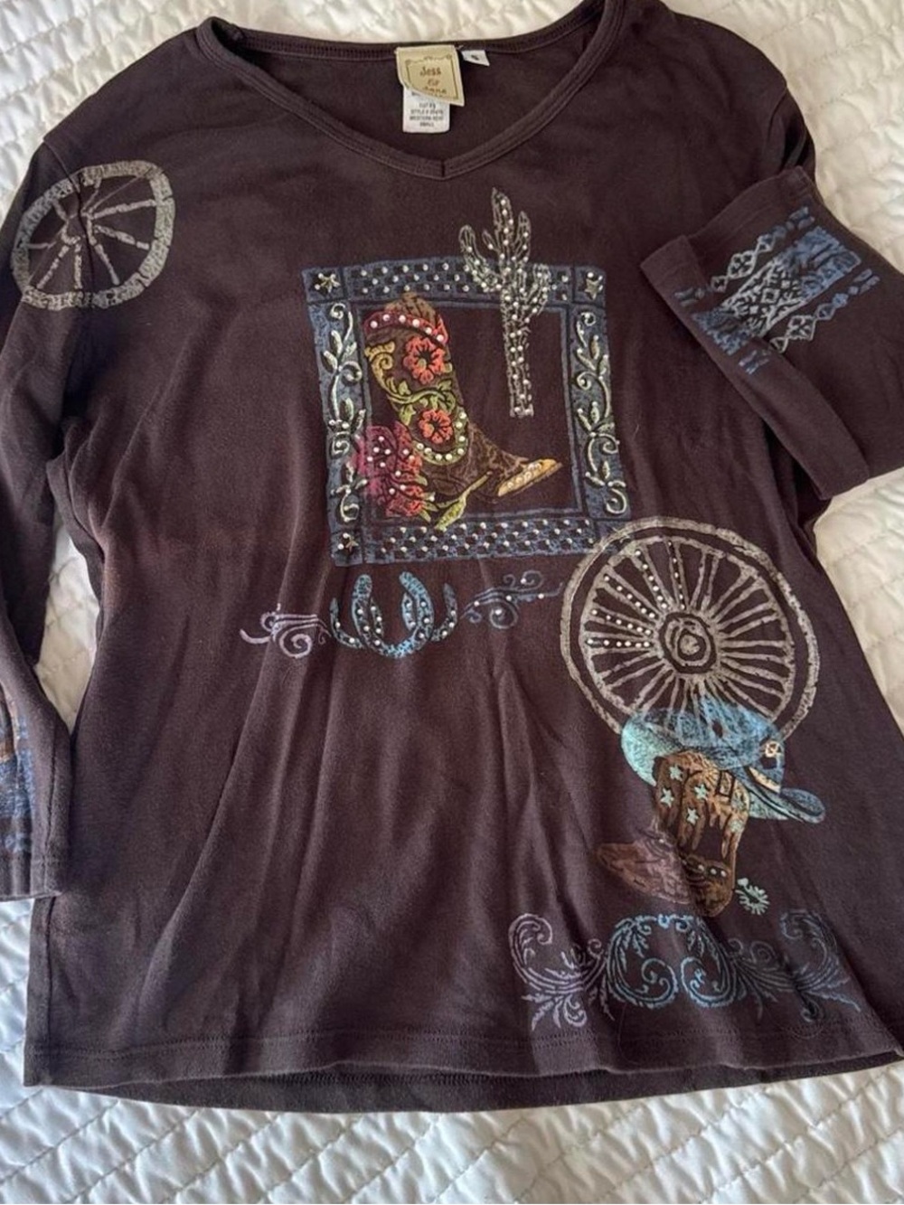 Western Graphic Long Sleeve Tee - Brown